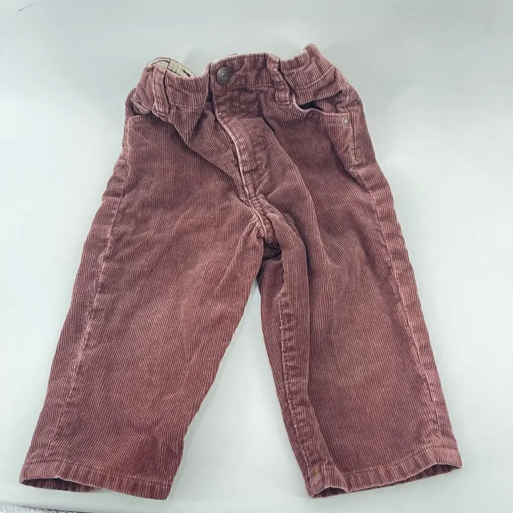 Oshkosh B’Gosh brown cords corduroy pants half elastic waist button and zipper 1